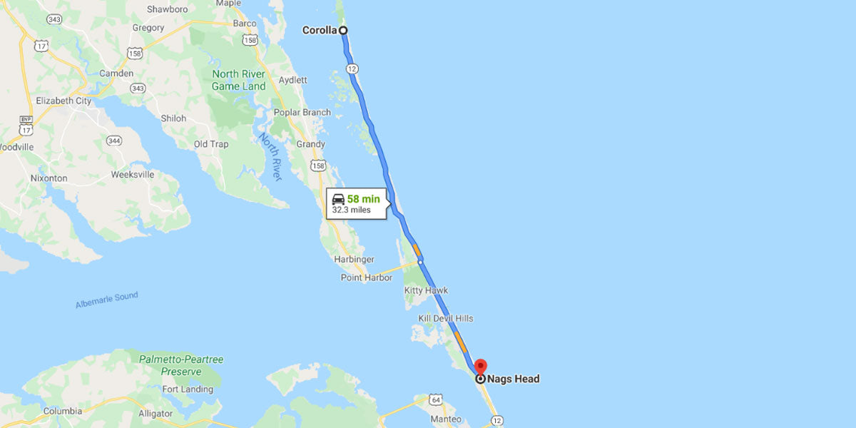 Driving Distance Corolla to Nags Head OBX Stuff