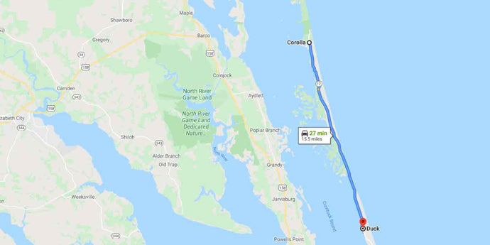 Distance from Corolla NC to Duck NC